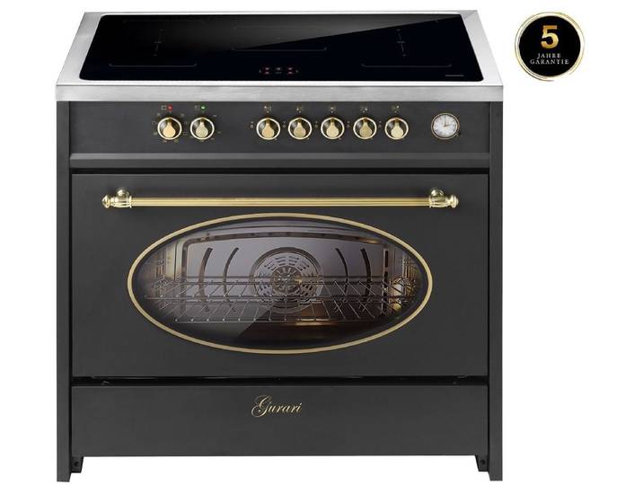GURARI Induktions-Standherd E 913 RU BL+5 Jahres Garantie, Retro Range Cooker 90 cm/ FLEX ZONEN/ Booster/ 5 Zonen