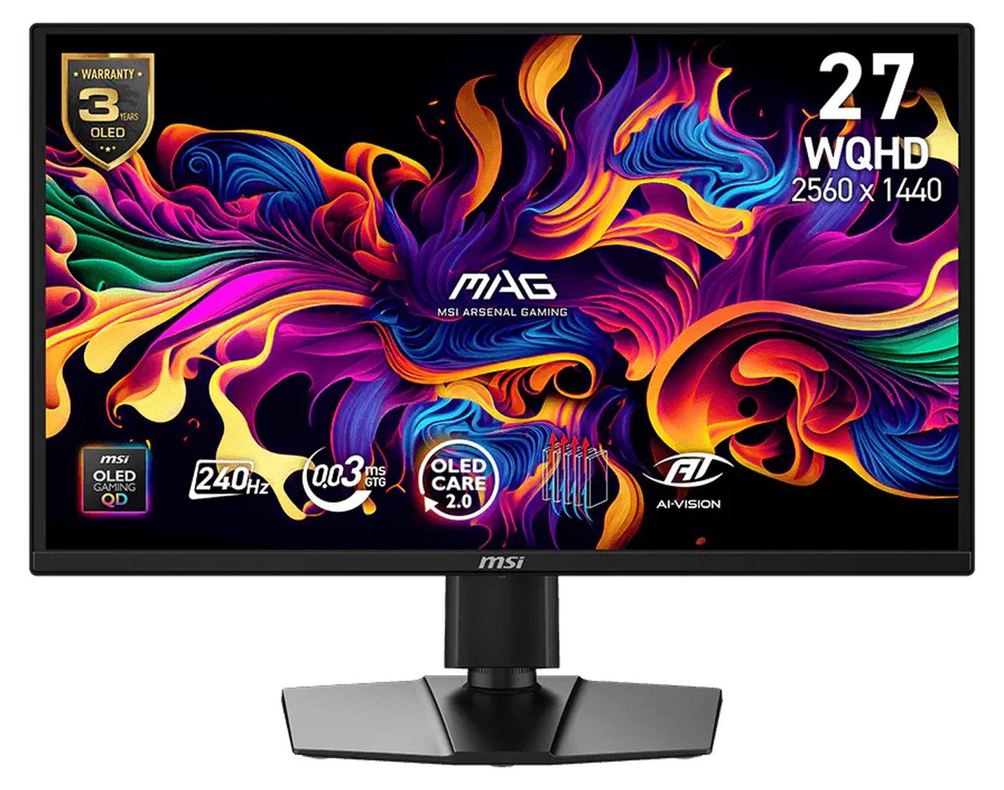 MSI MAG 272QPDE QD-OLED X24, 67,3 cm (26.5"), 2560 x 1440 Pixel, Wide Quad HD, QD-OLED, 0,03 ms, Schwarz