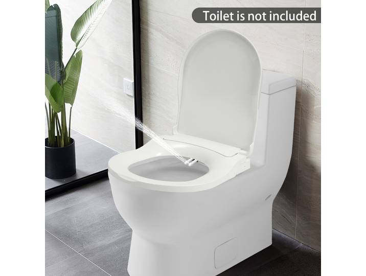Siège de toilette bidet non électrique compatible avec les toilettes allongées, système à double buse blanc