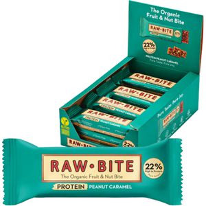 Raw-Bite Proteinriegel 12 Riegel, BIO, Peanut Caramel, je 45 g, pro Riegel 9,9 g Protein