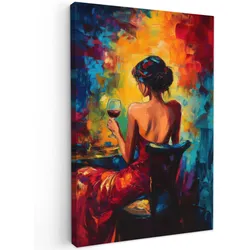 LEINWANDBILD Wein - Frau - Stimmungsvoll - Farbenfroh Wanddeko 40x60 cm