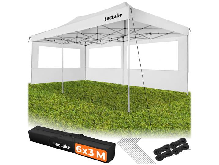Pavillon pliable Viola 3 x 6 m, aluminium, 3 parois latérales - blanc