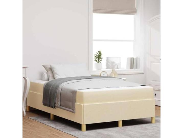 WDGJJFECNMUEHI Stoffbezug modernes Design 120 x 200 cm Creme Bettgestell mit Matratze Creme 120x200 cm Polsterbett mit Stauraum und Taschenfederkernmatratze für Schlafzimmer und