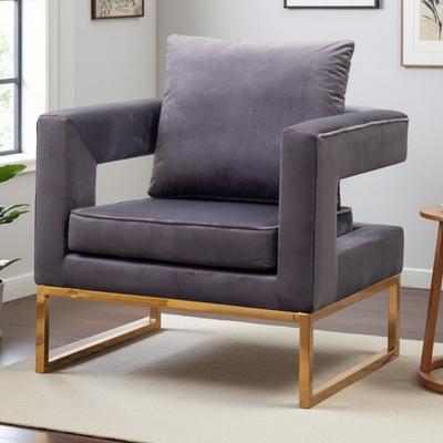 ZWYO HOSIMU Velvet-Like Accent Armchair with Pillow Back, Square Armrests & Gold-Tone Metal Frame