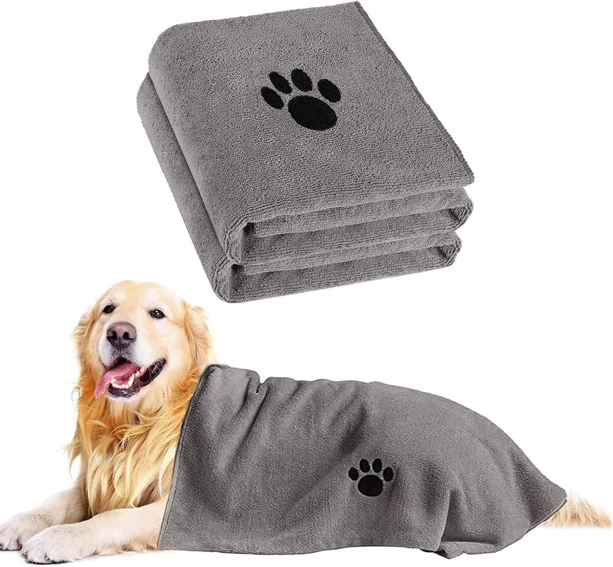 PZCC Set van 2 Microvezel Hondenhanddoeken voor Honden en Katten - Grijs - 50 x 100 cm