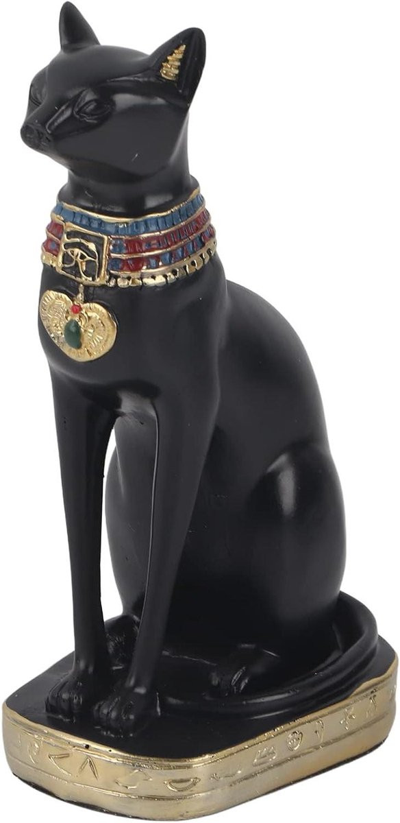 Handgeschilderd Egyptisch Kat Standbeeld van Hars voor Interieur Decoratie - 635 gram