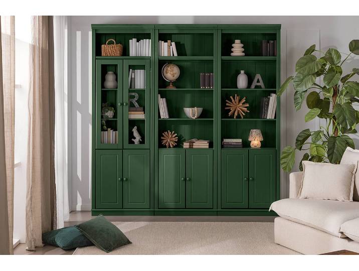 Bibliothèque massive F Pin massif verni Vert/Pin vert forêt 222 x 223 x 37cm