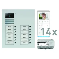 TCS PVU17140-0010 video:pack UP für 14 Wohneinheiten, mit Außenstation AVU 14 Klingeltasten + 14 x Video Freisprecher IVW6511 + Steuergerät