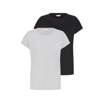 Rundhalsshirt OXMO "Rundhalsshirt OXCoda 2 Pack", Damen, Gr. L, schwarz (schwarz, lgm), Obermaterial: 50% Baumwolle CO. 50% Polyester PES., Shirts Rundhalsshirt