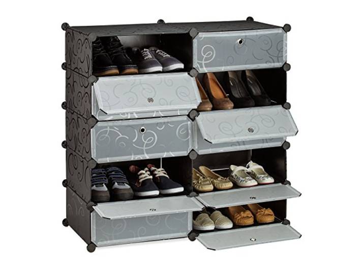 Relaxdays Meuble Chaussures Cubes Rangement 10 casiers Plastique Chaussures modulable DIY HxlxP: 90x94x37 cm\, Noir