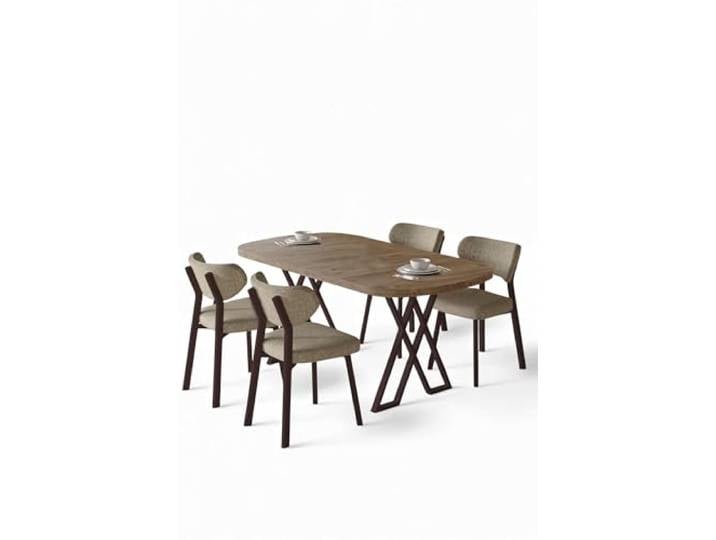 Hanah Home Modern 5-Piece Dining Table & Chairs Set, Atlantic Pine & Cappuccino 100% MDF, Metal Legs, Boucle Fabric Stylish Scandinavian Design