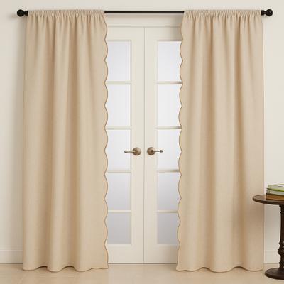 Saro Lifestyle Scalloped Linen-Blend Window Curtain Panel - Soft Neutral Drapery for Living Room, Bedroom & French Door Styling
