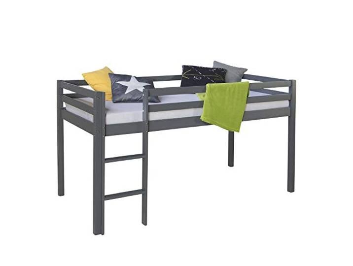 Homestyle4u Kinderbett Hochbett 90x200 Grau, Holz Massiv Kiefer Etagenbett Stabiles Jugendbett mit Treppe & Absturzsicherung, Sicherheitsgeprüft nach EN 747, Kiefernholz für Jungen & Mädchen