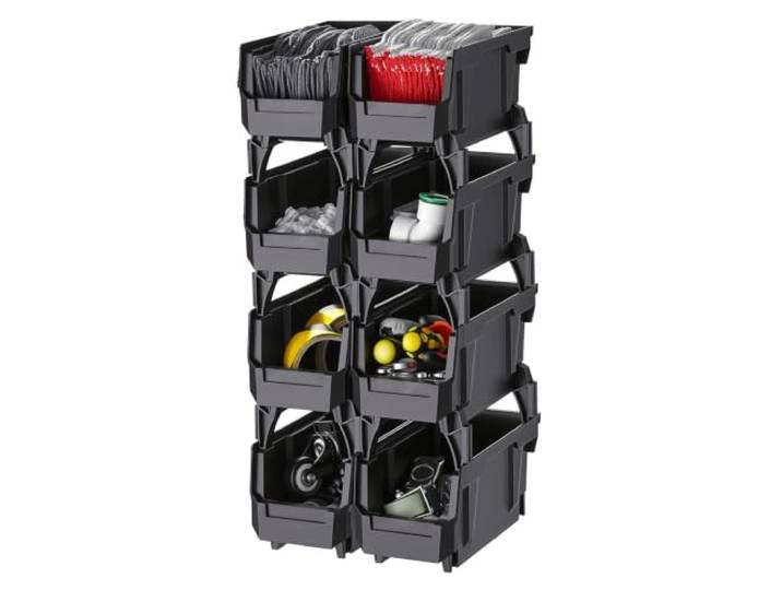 VEVOR Bac à Bec Empilable Lot de 8 Bacs de Rangement Plastique 27\,6 x 14 x 13 cm Boites de Rangement Empilables pour Atelier\, Garage\, Petites Pièces\, Fournitures de Bureau et Autres Accessoires\, Noir