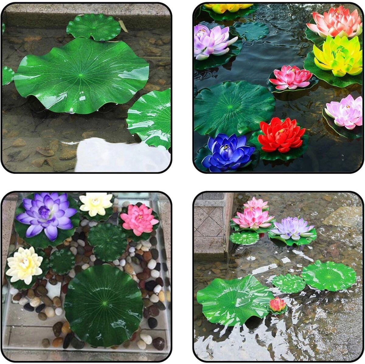 INF Lotus artificiels EVA 28cm Blanc et Rose – Décor nénuphar flottant, lot de 2