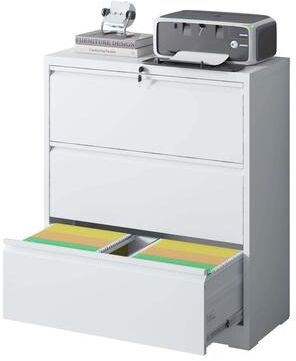 Ostweer Modern File Cabinet, Lateral File Cabinet Metal File Cabinet with 3 Drawers snd Full Extension Slide, for Home Office, White
