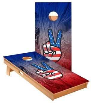 Skip's Garage American Flag Peace Sign Cornhole Boards