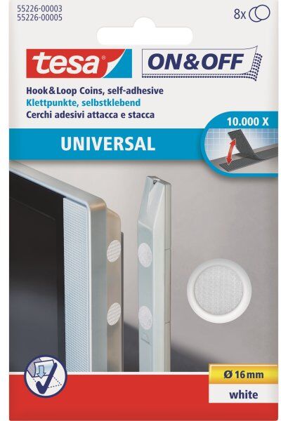 Tesa On & Off Burretapebrik   Ø16   Hvid