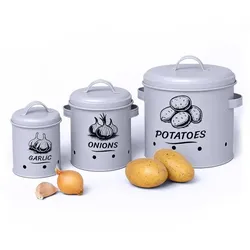 Relaxdays Kartoffel Aufbewahrungsbox 3er Set Grau,Schwarz