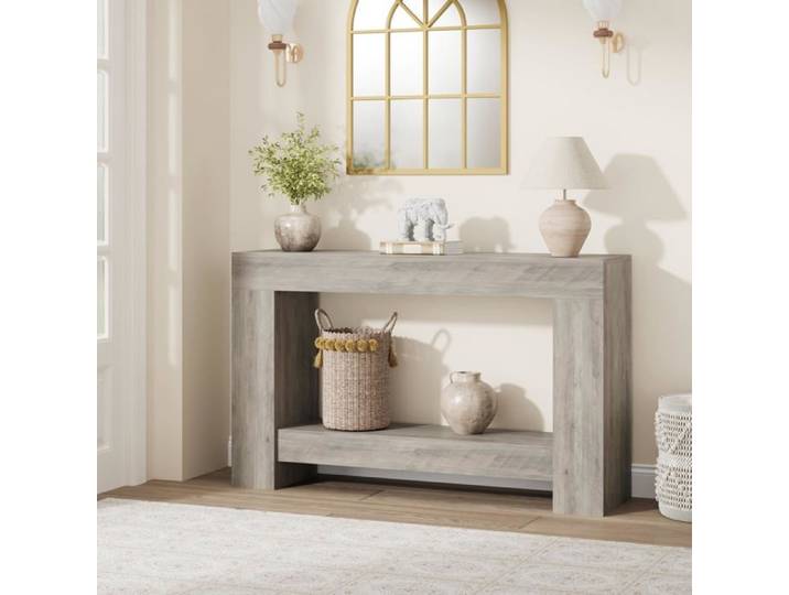 Console 47 2″ rangement étagère gris étroite derrière canapé salon foyer entrée bois