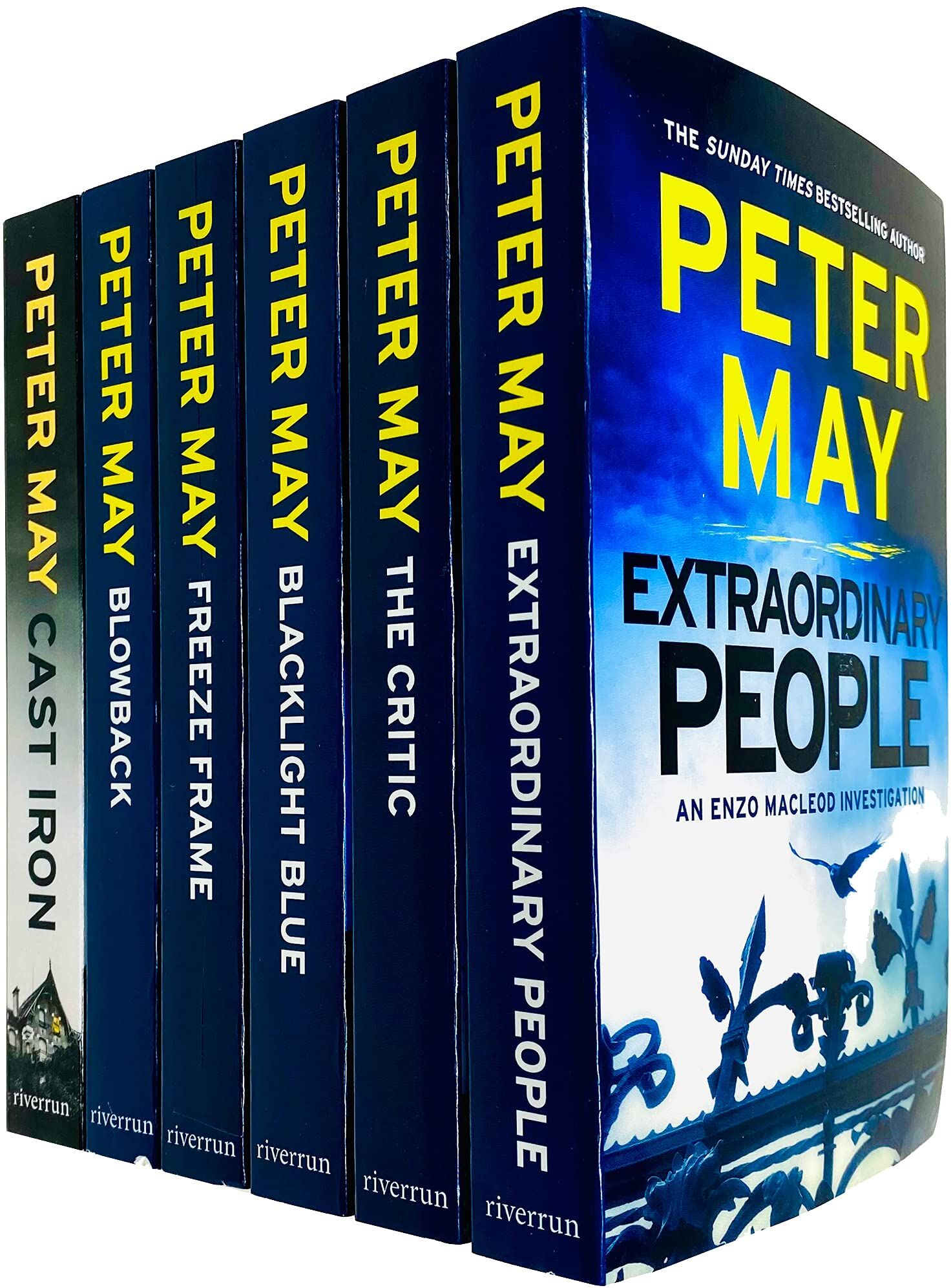 Riverrun The Enzo Files 6 Books Collection Set by Peter May - Paperback Crime Fiction - Extraordinary People, The Critic, Blacklight Blue, Freeze Frame, Blowback, Cast Iron