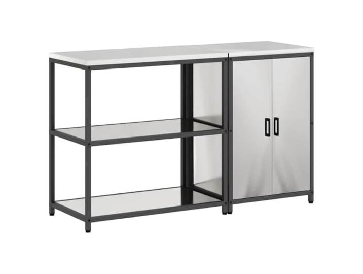 fsahslih HATTEM Küchenschrank Set 2-teilig Edelstahl Silber Outdoor Robuste Outdoor Aufbewahrungslösung aus Edelstahl für Garten, Terrassenküche und Balkon mit viel Stauraum.