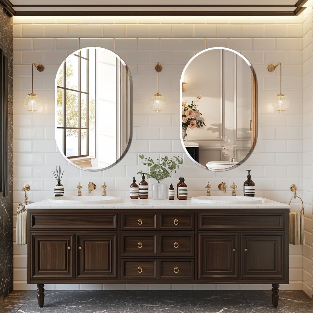 17 Stories Rithi Long Oval Flat Wall Mirror Silver 80cm x 50cm
