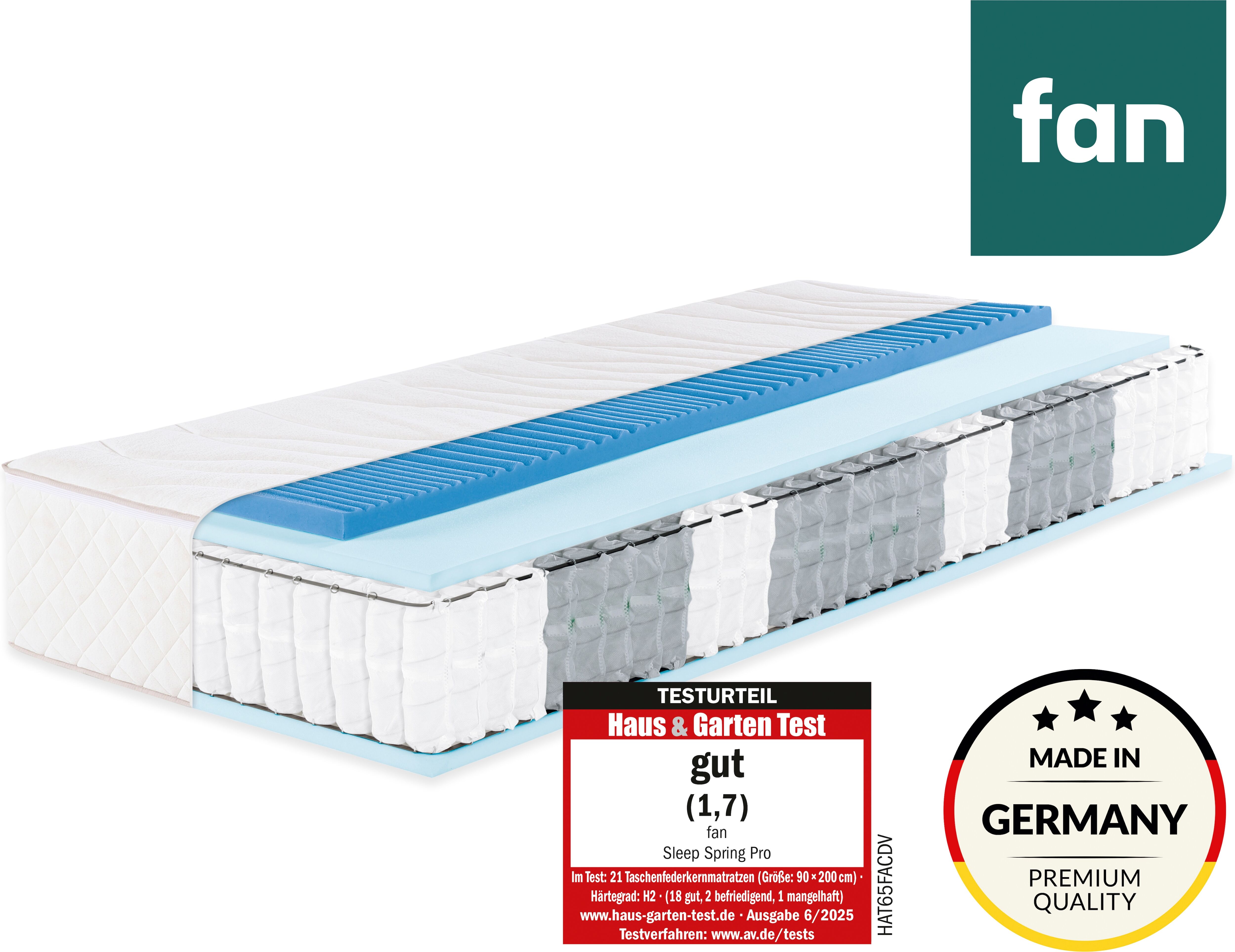 Taschenfederkernmatratze FAN "Sleep Spring Pro, Boxspringmatratze m. Thermogelauflage, 90x200 & mehr", weiss (weiß), B:100cm H:33cm L:200cm, Bezug: 60% Polyester, 40% Viskose. Steppfüllung: 100% Polyester, Matratzen, Taschenfederkernmatratze, Haus & Garte