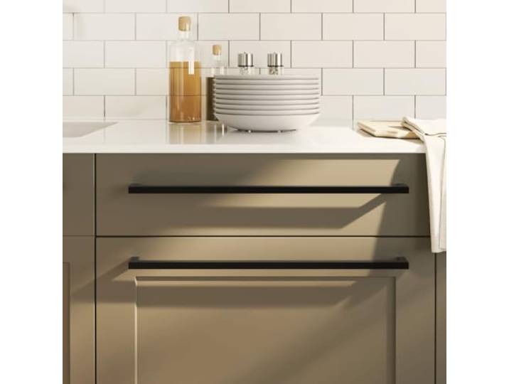 Kaelestia Möbelgriffe 10 Stk Schwarz Edelstahl 480 mm Vierkantrohr Design mit zuschneidbaren Schrauben für Schrank, Schublade, Tür, Kommode, Küche, Bad, Schlafzimmer, Büro, DIY
