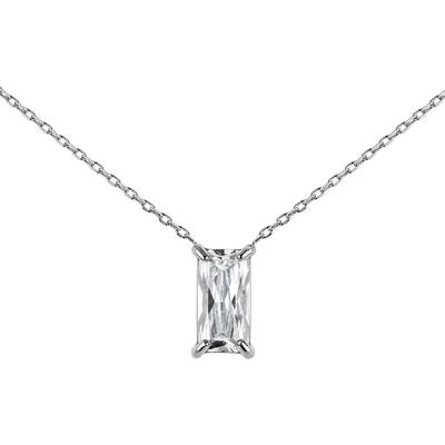 Kette mit Anhänger JACQUES LEMANS "Baguetteschliff", silber (edelstahlfarben, kristallweiß), Halsketten, Damen, Edelstahl, L: 47, mit Zirkonia (synth.)