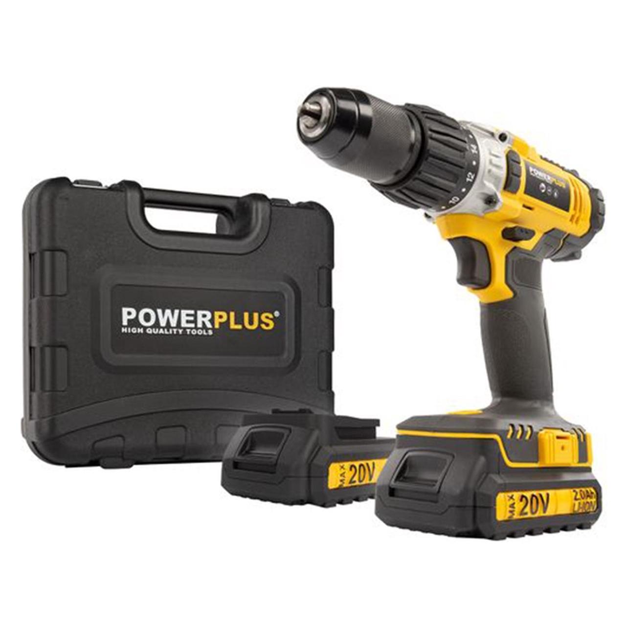 Powerplus Schlagbohrmaschine, -schrauber 20V 50Nm - inkl. 2 Akkun 20V 2.0Ah und Ladegerät (Bohrschrauber, Schlagbohrmaschine, Schlagbohrschrauber) (POWX00445)