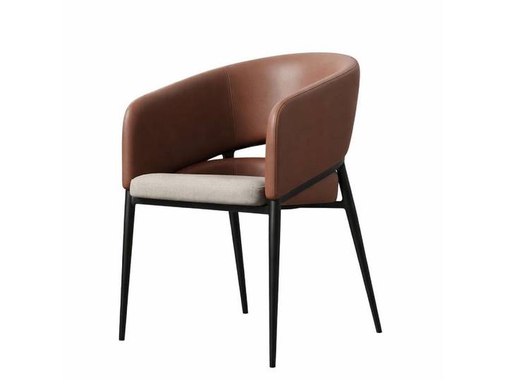 Xlmoebel Esszimmerstuhl Stylischer Lounge-Stuhl in braunem Kunstleder und schwarzem, Made in Europa