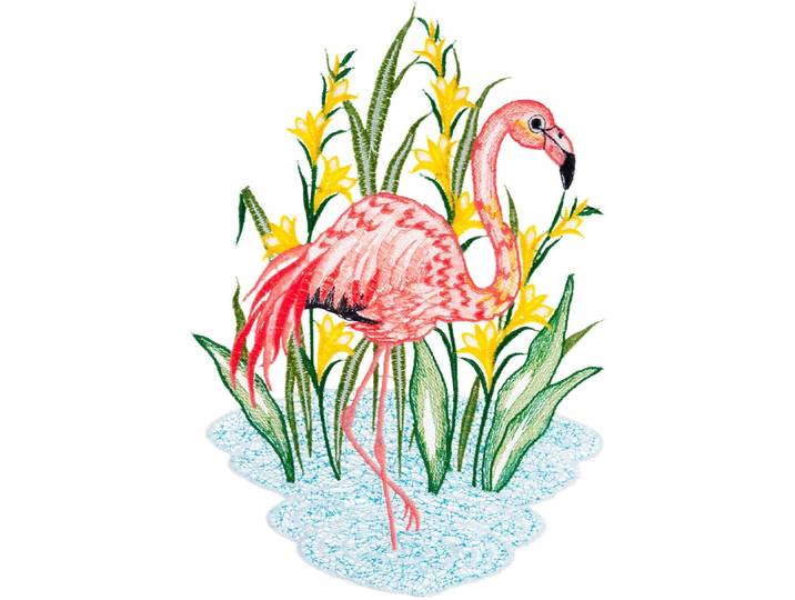 Fensterbild Fensterbild Flamingo farbig , bunt, B:22cm H:30cm, Polyester, W. REUTER & SOHN - PLAUENER SPITZE, Fensterbilder, Fensterbild