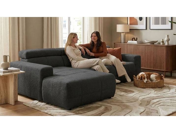 Ecksofa OTTO HOME Ballerup 235 x 175 cm, auch mit verstellbarer Sitztiefe , grau (anthrazit), B:285cm H:80cm T:175cm, 100% Polyester, Sofas, Ecksofa, Kopfteile & Sitztiefe verstellbar, Pet Friendly Bezug, L-Form