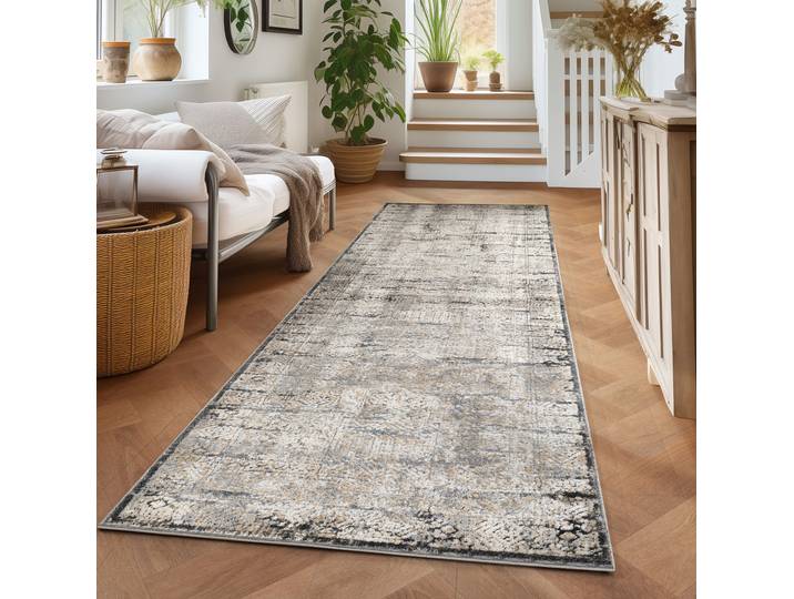 Teppich OTTO HOME Selin Gr. 12, grau, B:80cm H:9mm L:300cm, Kunstfaser, Teppiche, Teppich, dezenter Glanz, Schrumpf-Garn-Effekt, im Vintage-Look, dichte Qualität