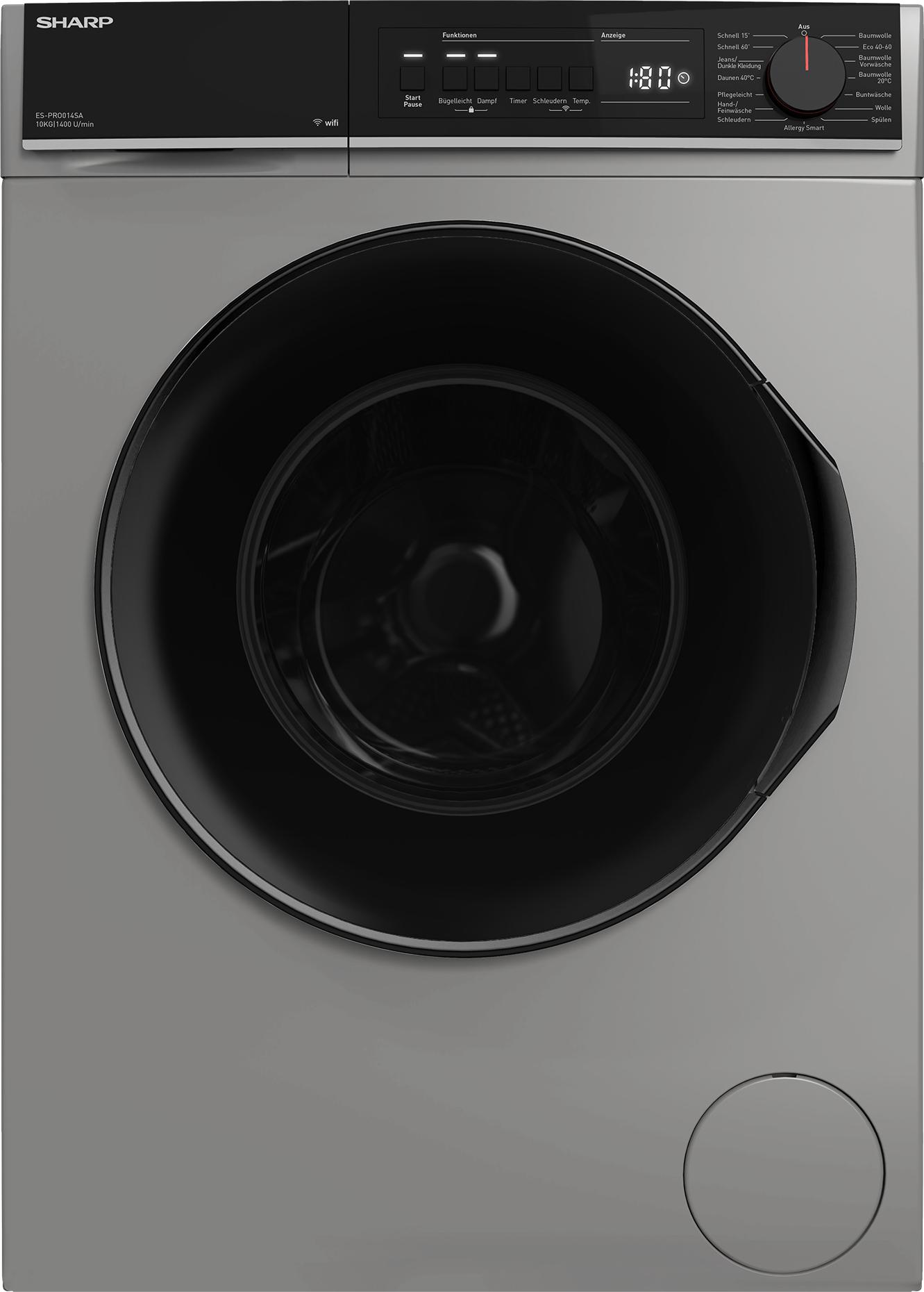 SHARP ES-PRO014SA-DE Waschmaschine 10 kg Silber WIFI VeeZy App AquaStop