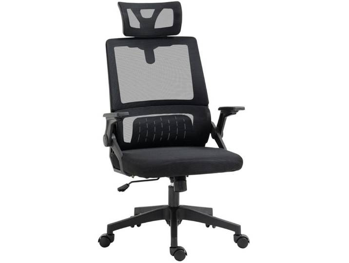 WOVREO Chaise de bureau ergonomique noire à roulettes dossier en maille appuie-tête réglable et basculante