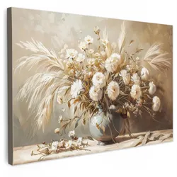 LEINWANDBILD Blumen - Vase - Stilleben - Beige Gemälde 60x40 cm