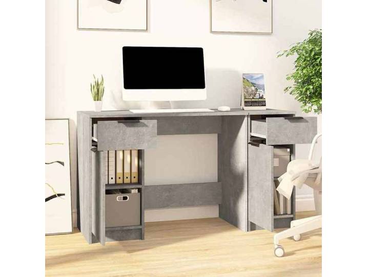 Bureau avec armoire - - Gris béton - 33 5x50x75 cm - bois d'ingénierie - Armoire latérale - 1 bureau + 1 armoire 1713