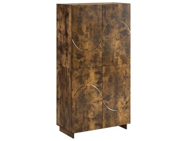 Foknhdi Highboard Schrank 79 x 41 x 151 cm Standregal Räuchereiche Vielseitige Aufbewahrung für Flur oder Esszimmer mit drei stabilen Regalen und geschlossenen Türen für Ordnung.