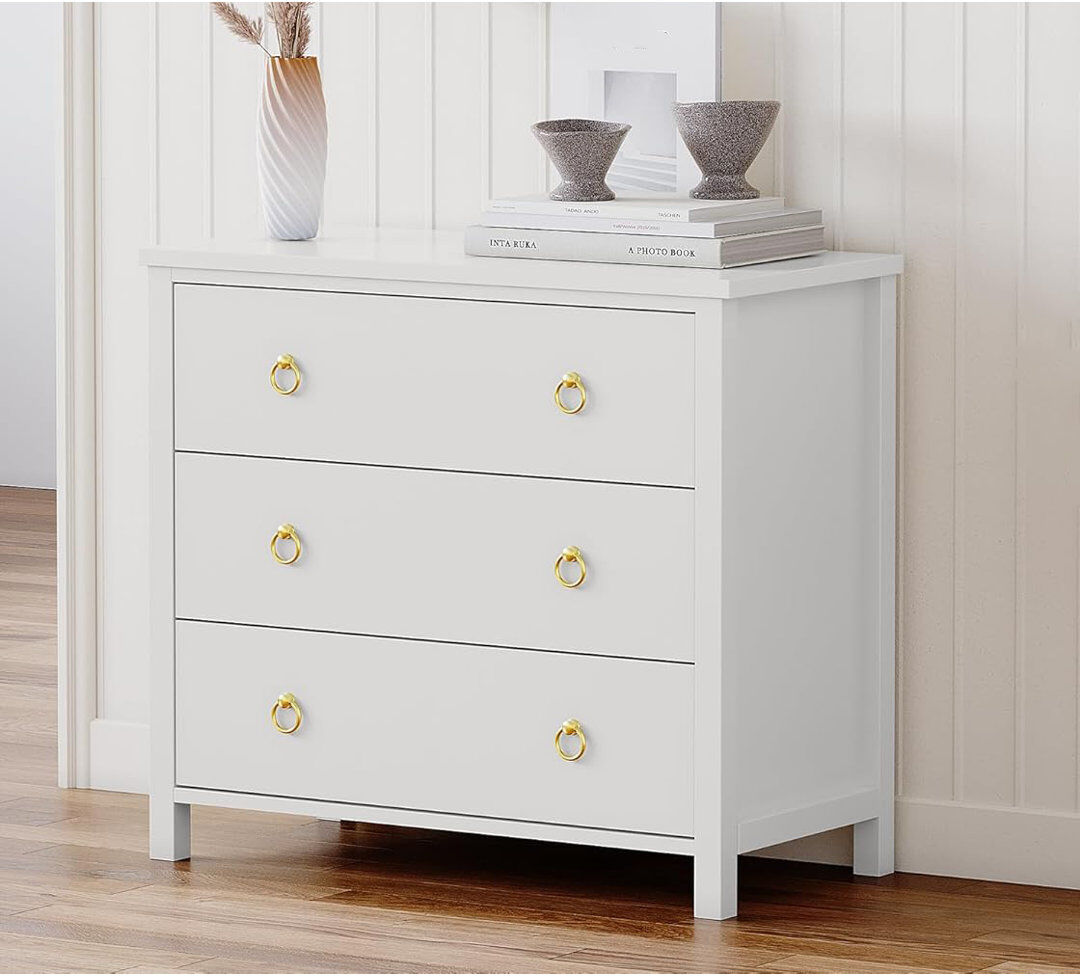 Blue Elephant 80 cm W Chest of 3 Drawers White 73.7cm H X 80cm W X 40.1cm D