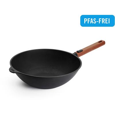 Wok WOLL "MADE IN GERMANY - Eco Logic QXR Guss-Wok- und Rührpfanne", schwarz, H:10cm Ø:30cm, Pfannen, Wok, Diamond-QXR - Beschichtung