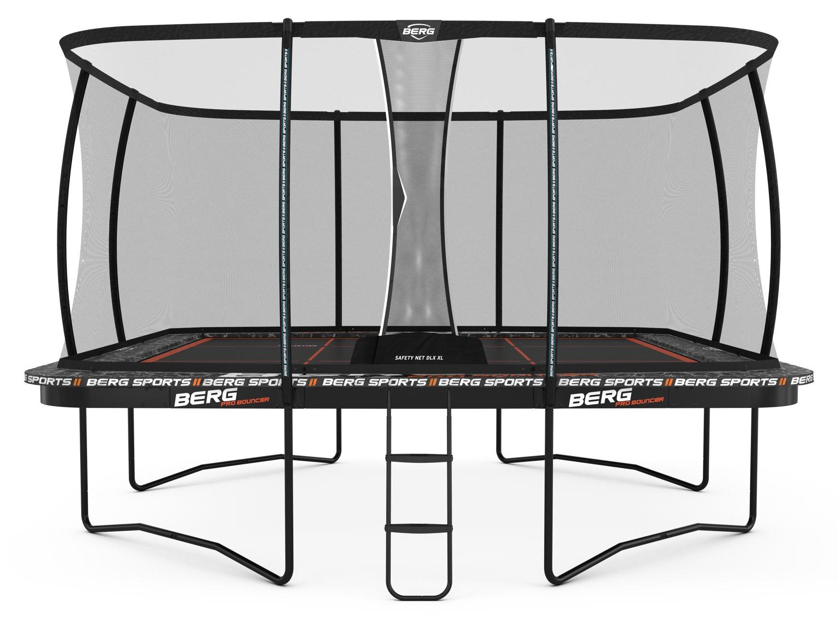 BERG Trampolin rechteckig Trampolin Regular 5 x 5 m Ultim Pro Bouncer rechteckig + Sicherheitsnetz XL