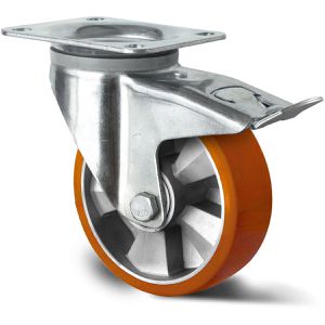CASCOO Schwerlastrolle Serie BAU5, Lenkrolle, 125mm Ø, Polyurethan, Tragkraft 400kg, mit Bremse
