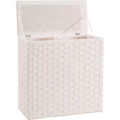 Wäschesortierer LOCKER, weiß, B:65cm H:64cm T:31cm, Massivholz, Wäschesammler, Wäschesortierer, Nylon geflochten, Höhe 64 cm