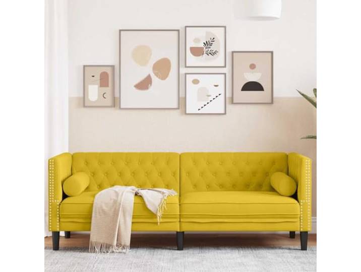 HEFZGDB Chesterfield Sofa 3-Sitzer Gelb Samt mit Nackenrollen und gepolsterten Sitzflächen für stilvollen Komfort und Elegante Einrichtung
