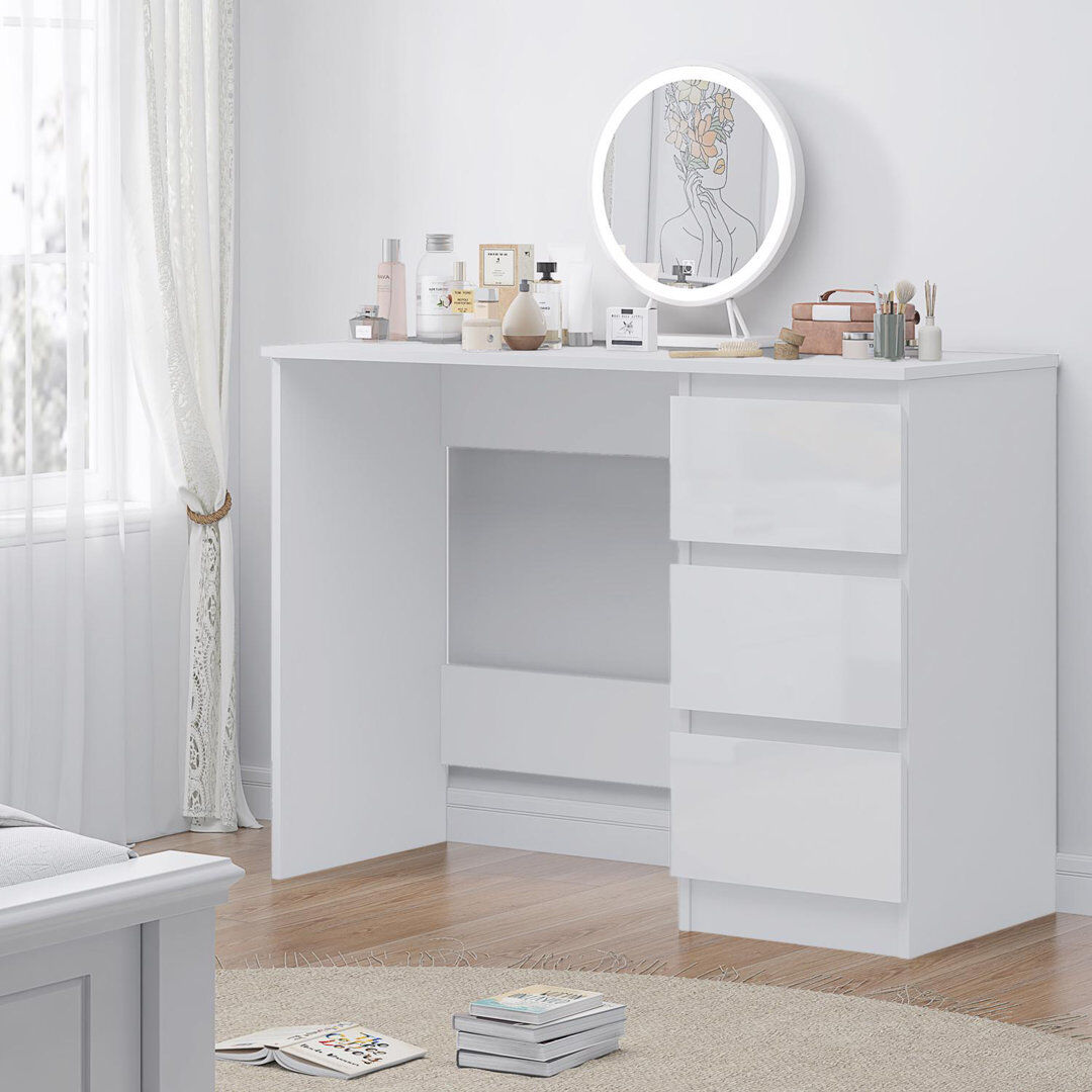 Mack + Milo Oleary 3 Drawer Dressing Table Study Desk - Modern No-Handle Design White 71.5cm H X 99cm W X 40cm D