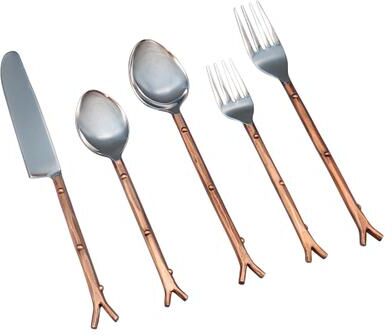 Elyon Tableware Elyon Hasanpur Reflective Copper 20 Piece Flatware Set Indian Artisan-Made Set Hand-Forged Stainless Steel Service for 4