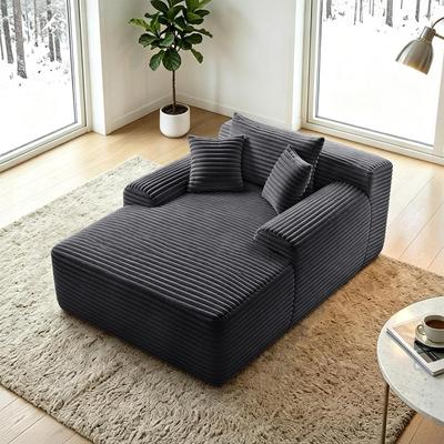 Plush Fabric Convertible Chaise Lounge with Throw Pillows