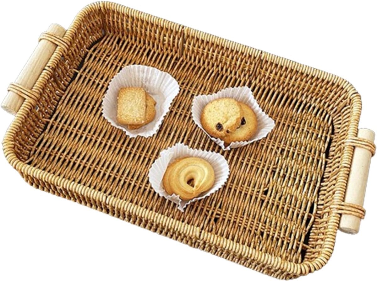 Rechthoekig Rotan Dienblad met Draaggrepen - 35 x 25 cm